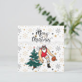 Basketball Santa Claus speelt met kerst Kaart (Staand voorkant)