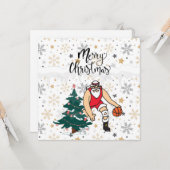 Basketball Santa Claus speelt met kerst Kaart (Voorkant / Achterkant in situ)