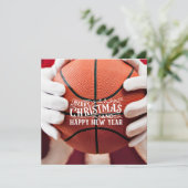 Basketball Santa Claus speelt met kerst Kaart (Staand voorkant)