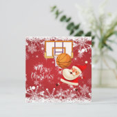 Basketball Santa Claus speelt met kerst Kaart (Staand voorkant)