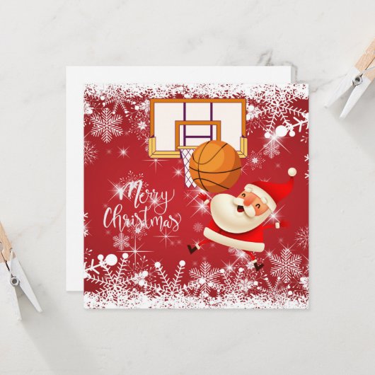 Basketball Santa Claus speelt met kerst Kaart (Voorkant / Achterkant in situ)