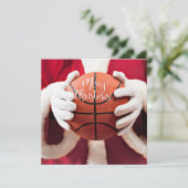 Basketball Santa Claus speelt met kerst Kaart (Staand voorkant)