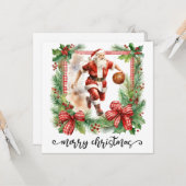 Basketball Santa Claus speelt met kerst Kaart (Voorkant / Achterkant in situ)