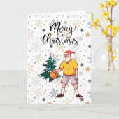 Basketball Santa Claus speelt met kerst Kaart (Gele Bloem)
