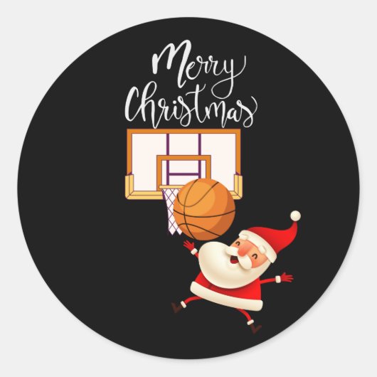 Basketball Santa Claus speelt met kerst Ronde Sticker (Voorkant)