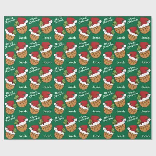 Basketball Santa Hat op groene achtergrond Wrappen Cadeaupapier (Vlak)