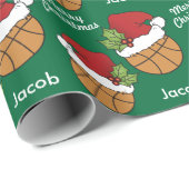 Basketball Santa Hat op groene achtergrond Wrappen Cadeaupapier (Rol Hoek)