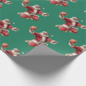 Basketball Santa Retro Christmas Green Cadeaupapier (Hoek)