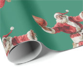 Basketball Santa Retro Christmas Green Cadeaupapier (Rol Hoek)