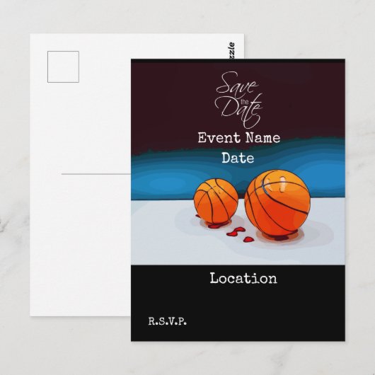Basketball Save the Date of Party Invitation Briefkaart (Voorkant / Achterkant)