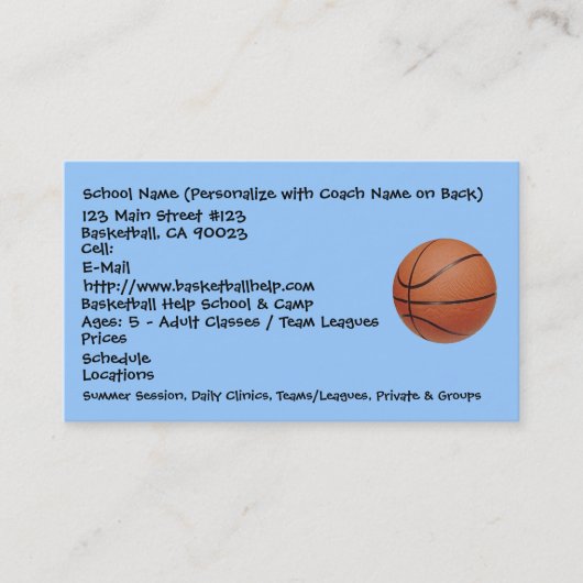 Basketball, Schoolnaam (personaliseren met coach.. Visitekaartje (Voorkant)