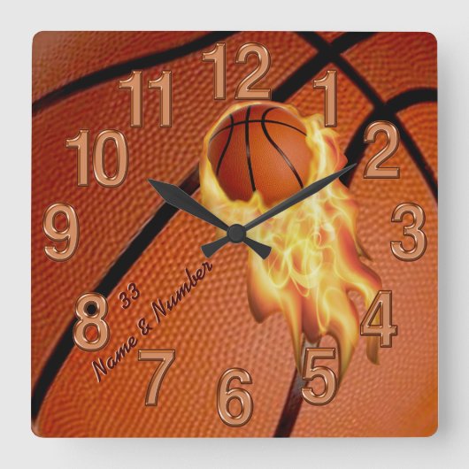 Basketball Senior Gifts Clock met NAME en NUMMER Vierkante Klok (Voorkant)