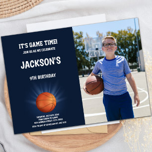 Basketball Shine Birthday Invitatie met foto Kaart