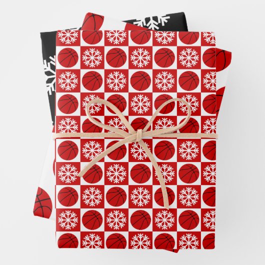 Basketball & Snowflake Red Black & White Kerstmis Inpakpapier Vel (In situ)