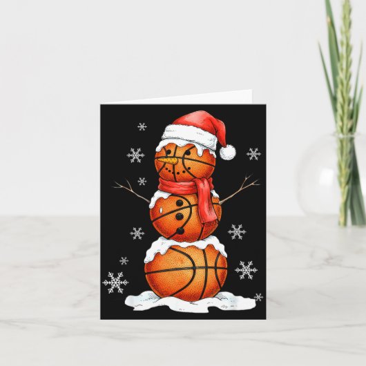 Basketball Snowman Christmas Holiday Srts Xmas Paj Kaart (Voorkant)