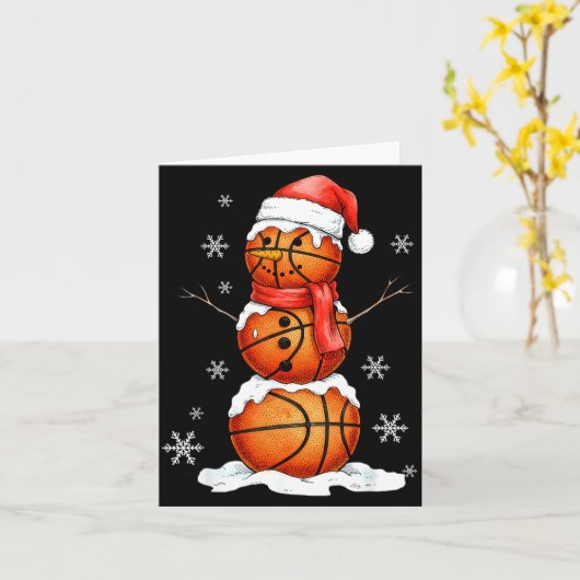 Basketball Snowman Christmas Holiday Srts Xmas Paj Kaart (Gele Bloem)