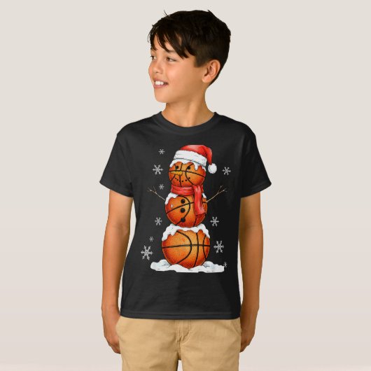 Basketball Snowman Christmas Holiday Srts Xmas Paj T-shirt (Voorkant volledig)