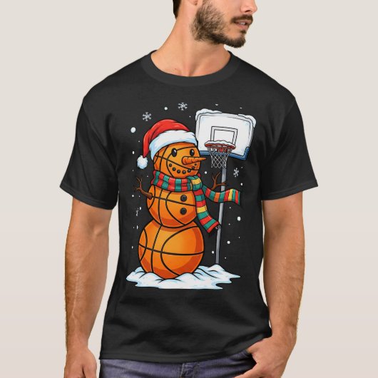 Basketball Snowman Christmas Santa Hat Funny Xmas  T-shirt (Voorkant)