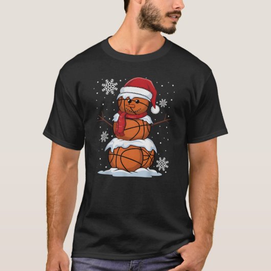 Basketball Snowman Christmas Sports Gift Tee T-shirt (Voorkant)