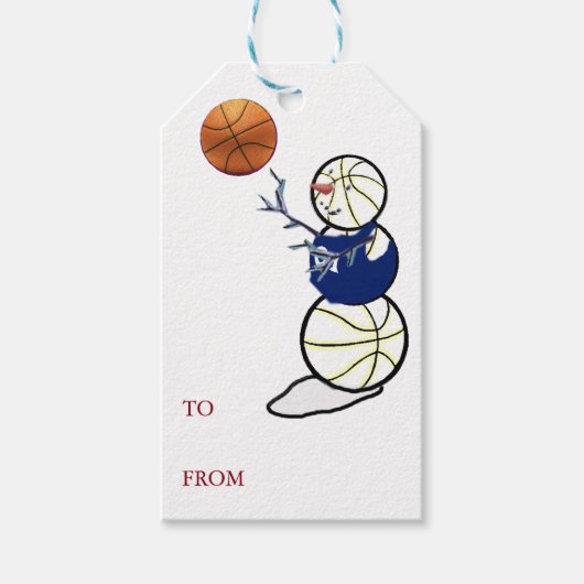 Basketball Snowman Kerstmis Cadeaulabel (Voorkant)