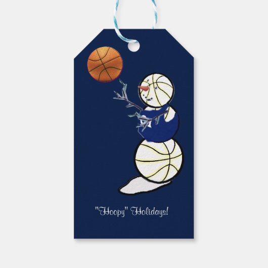 Basketball Snowman Kerstmis Cadeaulabel (Achterkant)
