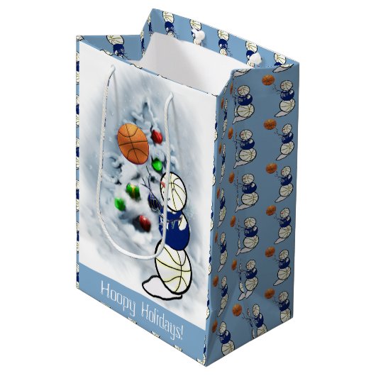 Basketball Snowman Kerstmis Medium Cadeauzakje (Voorkant Gekanteld)