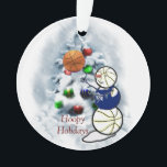Basketball Snowman Kerstmis Ornament<br><div class="desc">Basketbalsneeuwman is gewoon te schattig en zal geliefd zijn bij alle basketballiefhebbers. Volledig aanpasbaar om u aan te passen met uw foto's en tekst als u wilt.</div>