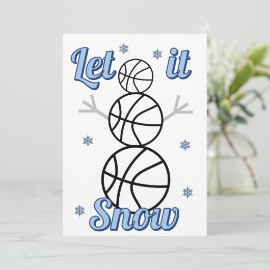 Basketball Snowman Let It Snow Flat Holiday Card Feestdagenkaart (Staand voorkant)