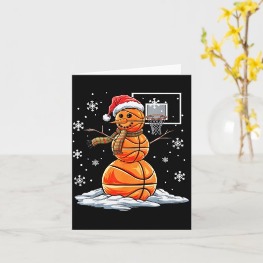 Basketball Snowman Player Santa Hat Christmas Funn Kaart (Gele Bloem)