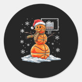 Basketball Snowman Player Santa Hat Christmas Funn Ronde Sticker (Voorkant)