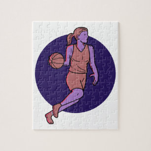 Basketball-speler die mono line speelt legpuzzel