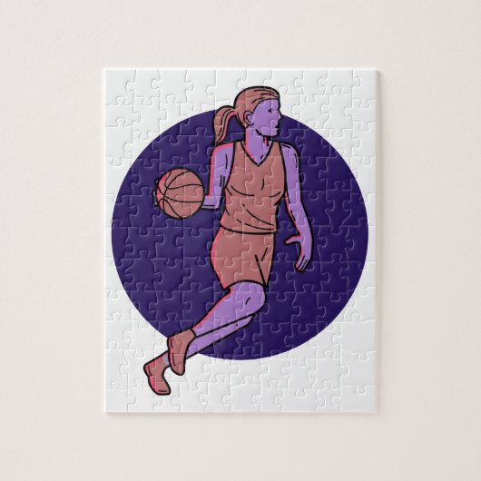 Basketball-speler die mono line speelt legpuzzel (Verticaal)