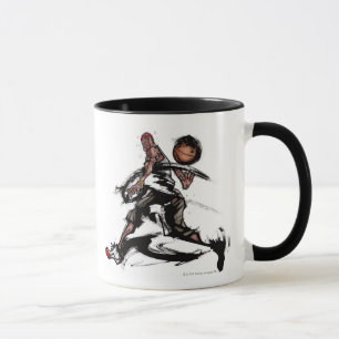 Basketball-speler die speelt met basketbal mok