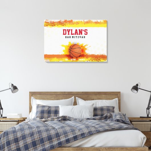 BASKETBALL SPLASH Bar Mitzvah Sign In Memory Board Canvas Afdruk (Insitu (Slaapkamer))