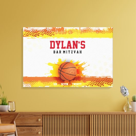 BASKETBALL SPLASH Bar Mitzvah Sign In Memory Board Canvas Afdruk (Insitu (Woonkamer))