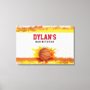BASKETBALL SPLASH Bar Mitzvah Sign In Memory Board Canvas Afdruk