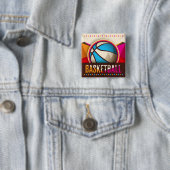 Basketball Sport Ball Game Cool Abstract Vierkante Button 5,1 Cm (In situ)