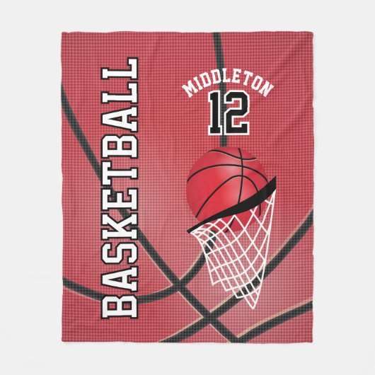 Basketball 🏀 Sport Design in Red Fleece Deken (Voorkant)