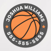Basketball sport naam telefoonnummer ronde eigensc labels (Design 2)