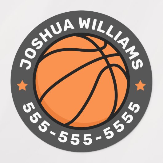 Basketball sport naam telefoonnummer ronde eigensc labels (Design 2)