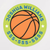 Basketball sport naam telefoonnummer ronde eigensc labels (Design 1)