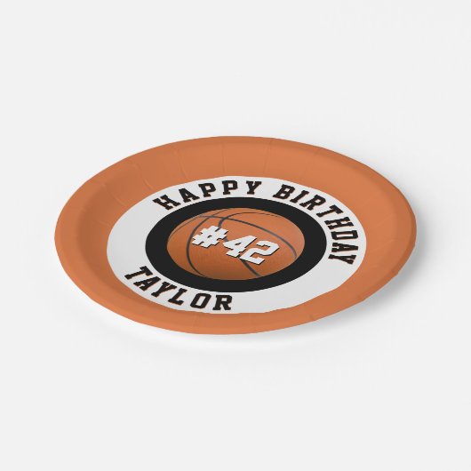 Basketball Sport Team Player Naam Happy Birthday Papieren Bordje (Gekanteld)