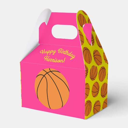 Basketball Sportpartij Birthday Pink Bedankdoosjes (Voorkant Zijde)