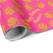 Basketball Sportpartij Birthday Pink Cadeaupapier (Rol Hoek)