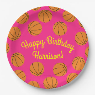 Basketball Sportpartij Birthday Pink Papieren Bordje