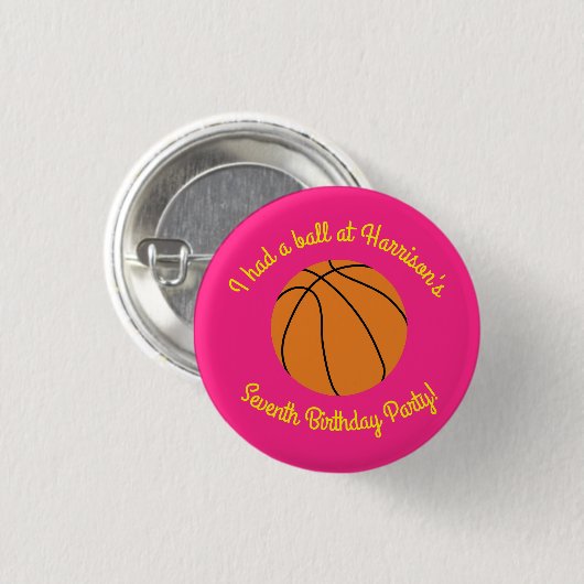 Basketball Sportpartij Birthday Pink Ronde Button 3,2 Cm (Voorkant /achterkant)