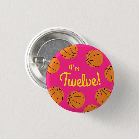Basketball Sportpartij Birthday Pink Ronde Button 3,2 Cm (Voorkant /achterkant)