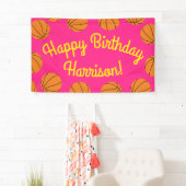 Basketball Sportpartij Birthday Pink Spandoek (Insitu)