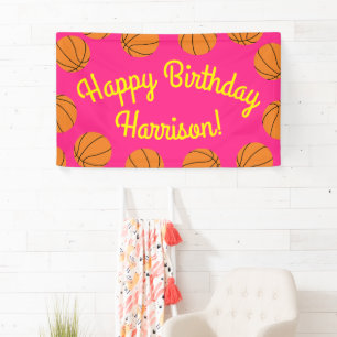 Basketball Sportpartij Birthday Pink Spandoek