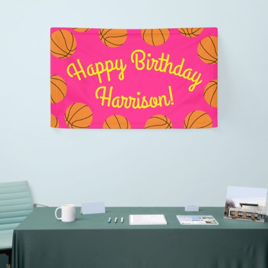 Basketball Sportpartij Birthday Pink Spandoek (Beurs)